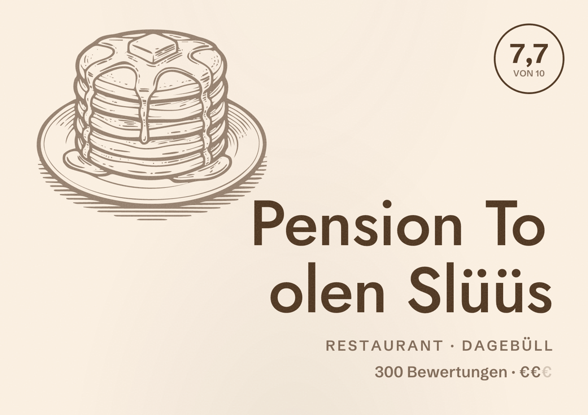 Illustriertes Poster von Pension To olen Slüüs, Restaurant in Dagebüll: Bewertung 7,7 von 10 aus 300 Bewertungen, Preisniveau €€