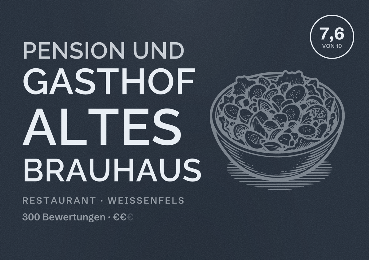 Illustriertes Poster von Pension und Gasthof Altes Brauhaus, Restaurant in Weißenfels: Bewertung 7,6 von 10 aus 300 Bewertungen, Preisniveau €€