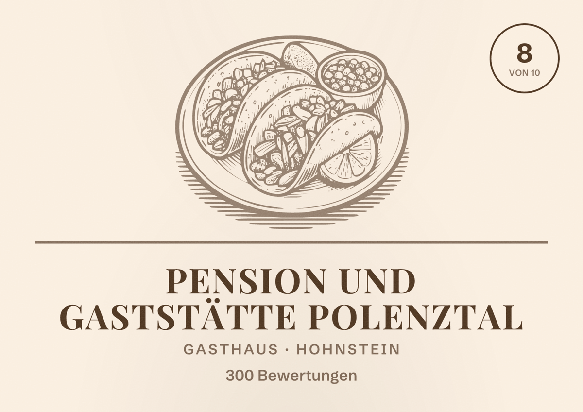 Illustriertes Poster von Pension und Gaststätte Polenztal, Gasthaus in Hohnstein: Bewertung 8 von 10 aus 300 Bewertungen