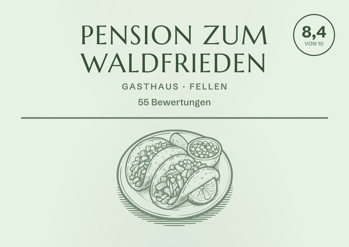Illustriertes Poster von Pension zum Waldfrieden, Gasthaus in Fellen: Bewertung 8,4 von 10 aus 55 Bewertungen