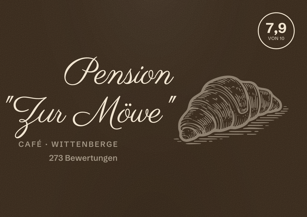 Illustriertes Poster von Pension "Zur Möwe", Café in Wittenberge: Bewertung 7,9 von 10 aus 273 Bewertungen