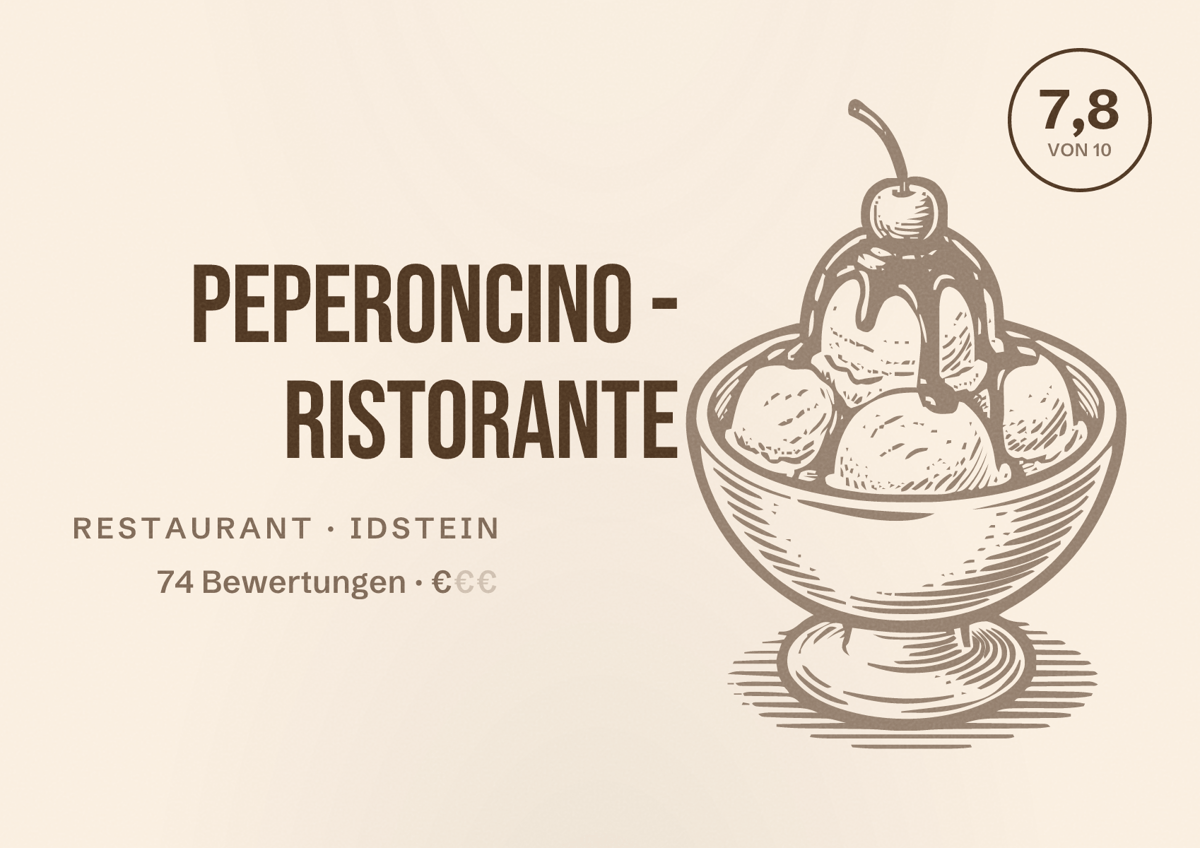 Illustriertes Poster von Peperoncino - Ristorante, Restaurant in Idstein: Bewertung 7,8 von 10 aus 74 Bewertungen, Preisniveau €
