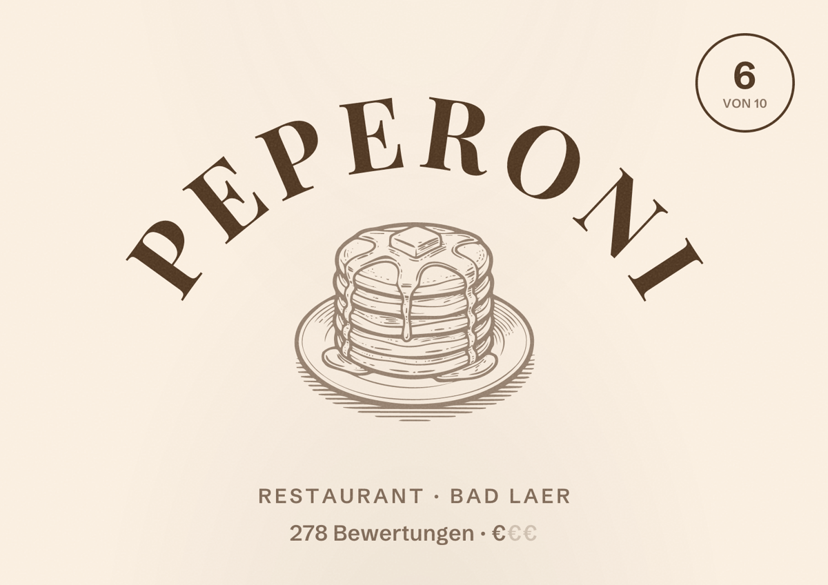 Illustriertes Poster von PEPERONI, Restaurant in Bad Laer: Bewertung 6 von 10 aus 278 Bewertungen, Preisniveau €
