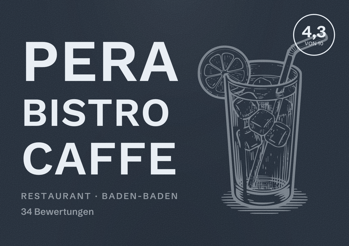 Illustriertes Poster von Pera Bistro Caffe, Restaurant in Baden-Baden: Bewertung 4,3 von 10 aus 34 Bewertungen