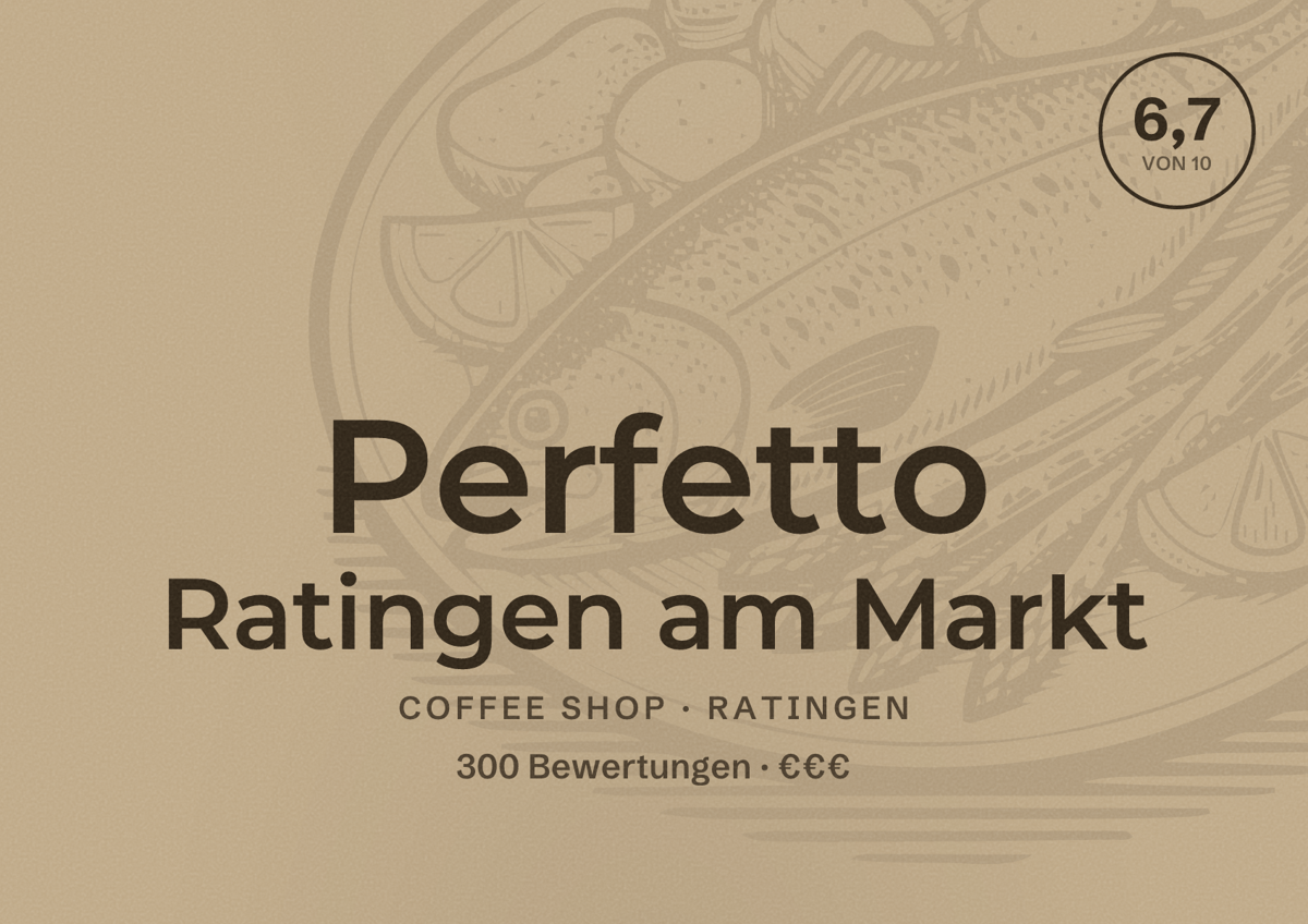 Illustriertes Poster von Perfetto Ratingen am Markt, Coffee Shop in Ratingen: Bewertung 6,7 von 10 aus 300 Bewertungen, Preisniveau €€€