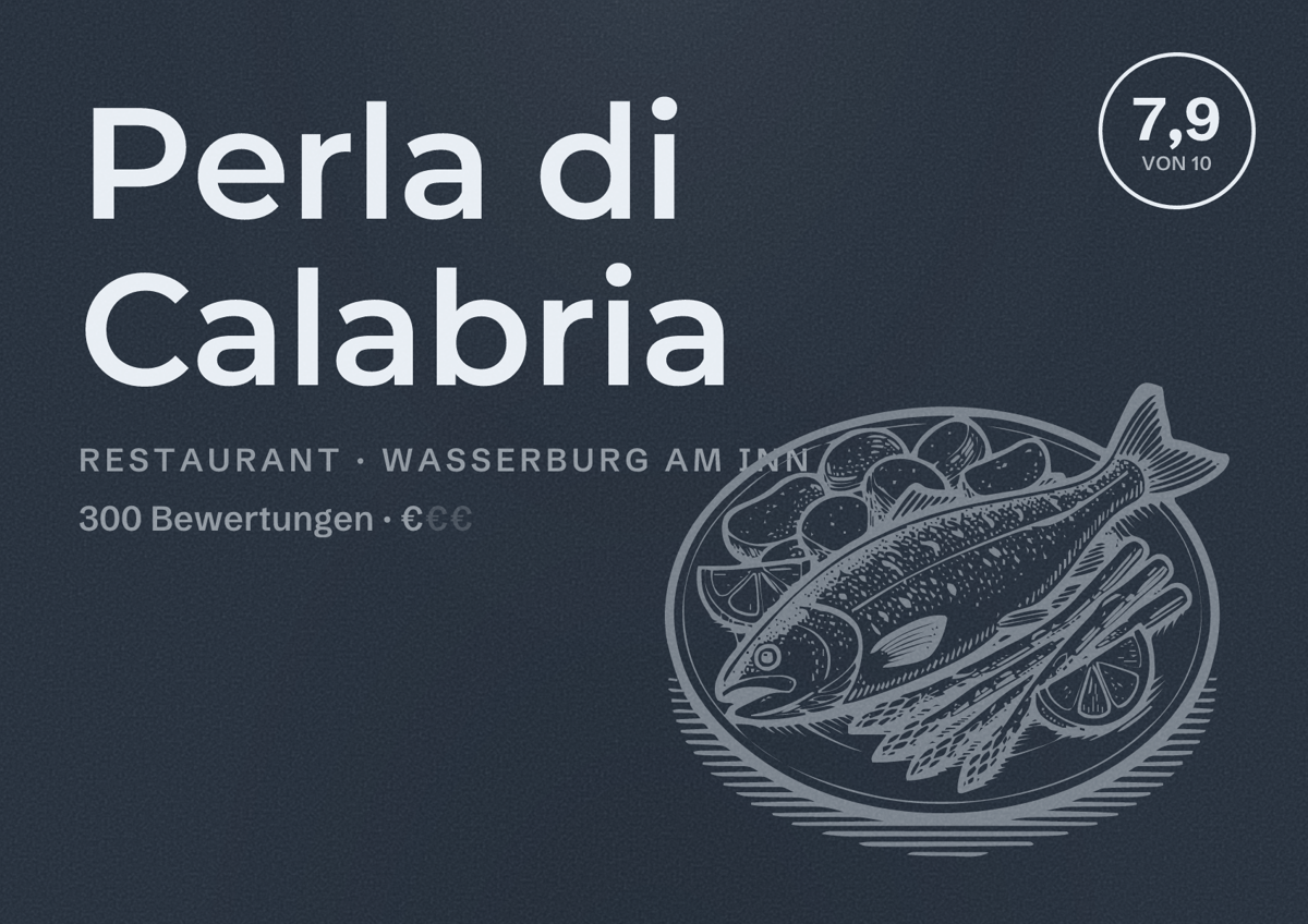 Illustriertes Poster von Perla di Calabria, Restaurant in Wasserburg am Inn: Bewertung 7,9 von 10 aus 300 Bewertungen, Preisniveau €