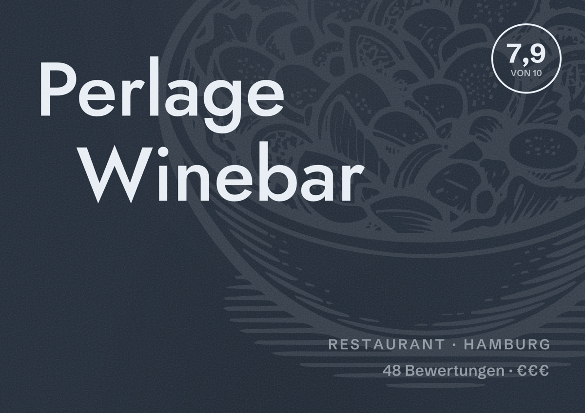 Illustriertes Poster von Perlage Winebar, Restaurant in Hamburg: Bewertung 7,9 von 10 aus 48 Bewertungen, Preisniveau €€€