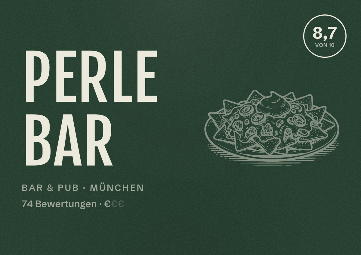 Illustriertes Poster von PERLE Bar, Bar & Pub in München: Bewertung 8,7 von 10 aus 74 Bewertungen, Preisniveau €