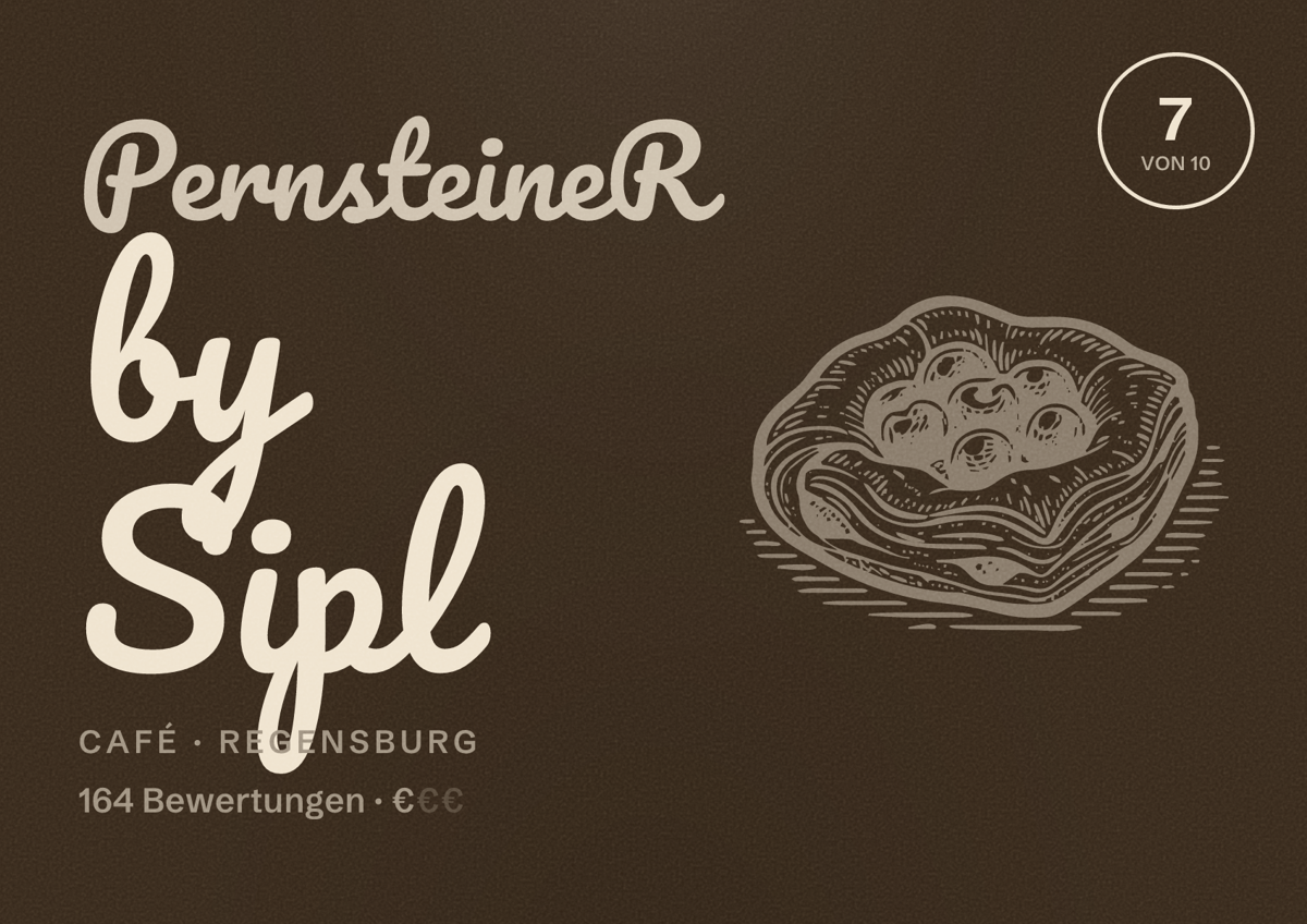 Illustriertes Poster von PernsteineR by Sipl, Café in Regensburg: Bewertung 7 von 10 aus 164 Bewertungen, Preisniveau €