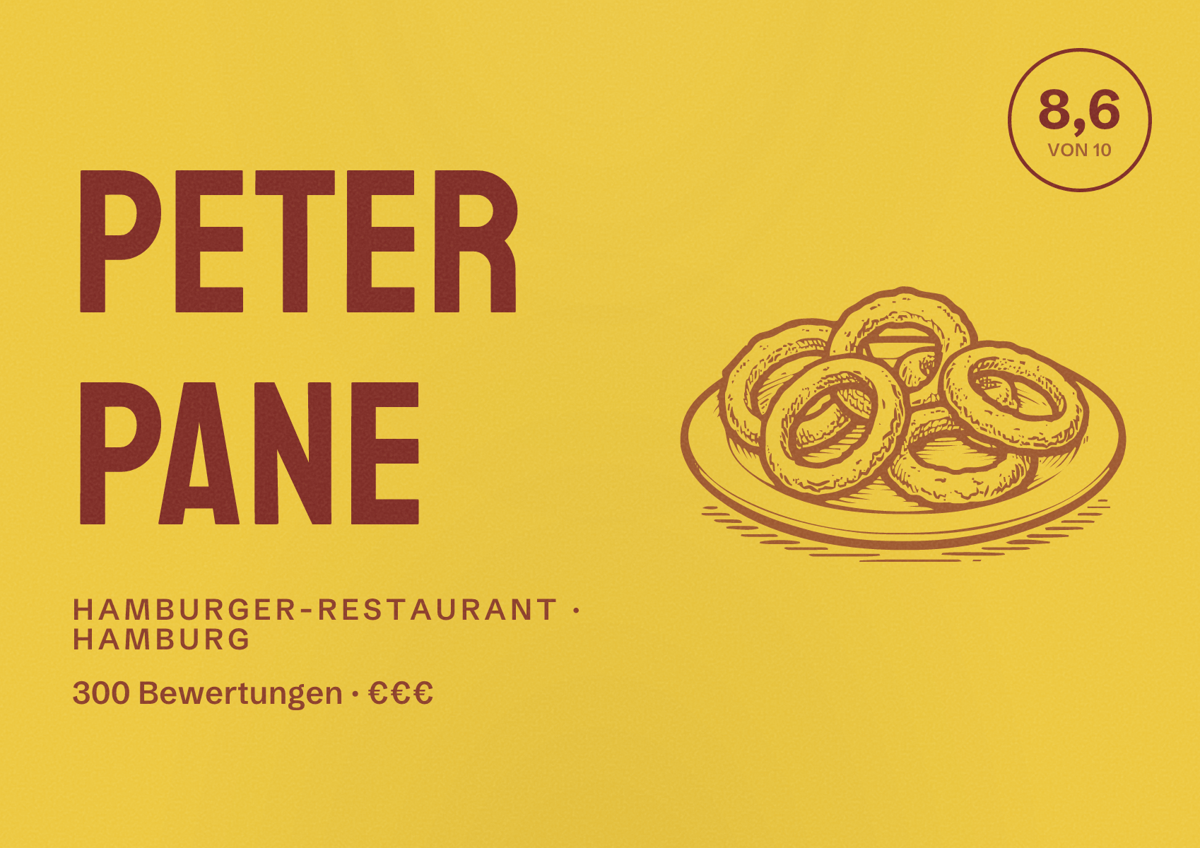 Illustriertes Poster von Peter Pane, Hamburger-Restaurant in Hamburg: Bewertung 8,6 von 10 aus 300 Bewertungen, Preisniveau €€€