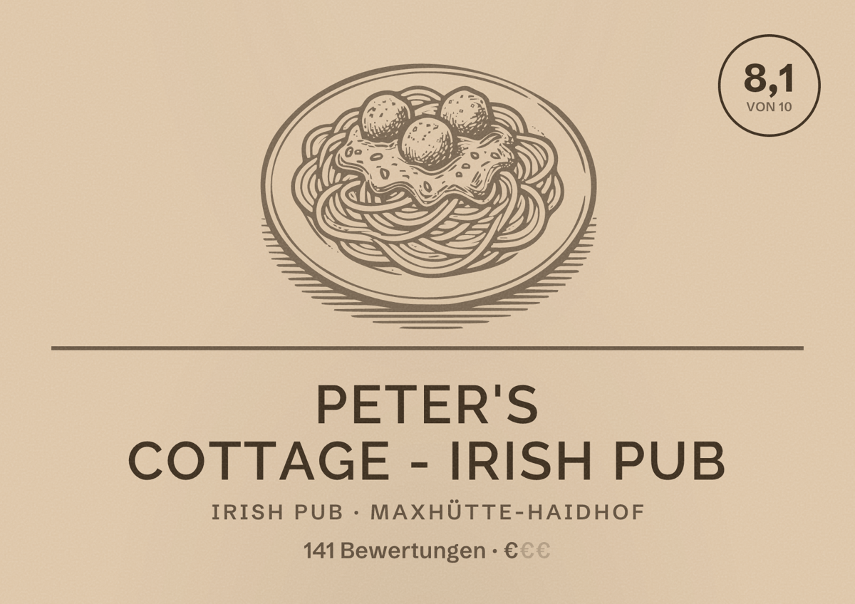 Illustriertes Poster von Peter's Cottage - Irish Pub, Irish Pub in Maxhütte-Haidhof: Bewertung 8,1 von 10 aus 141 Bewertungen, Preisniveau €