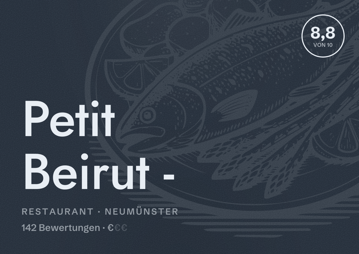 Illustriertes Poster von Petit Beirut -, Restaurant in Neumünster: Bewertung 8,8 von 10 aus 142 Bewertungen, Preisniveau €