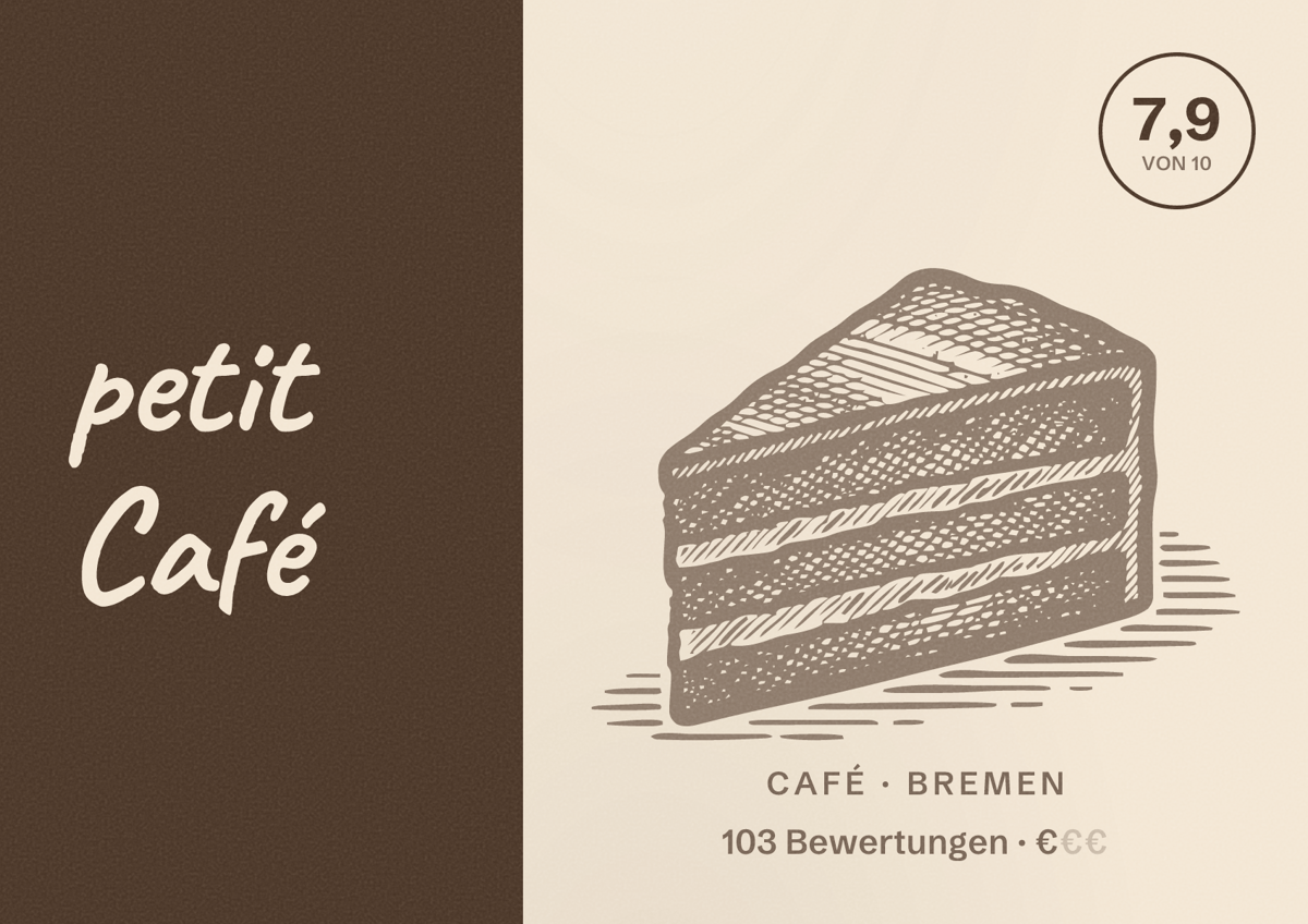 Illustriertes Poster von petit Café, Café in Bremen: Bewertung 7,9 von 10 aus 103 Bewertungen, Preisniveau €