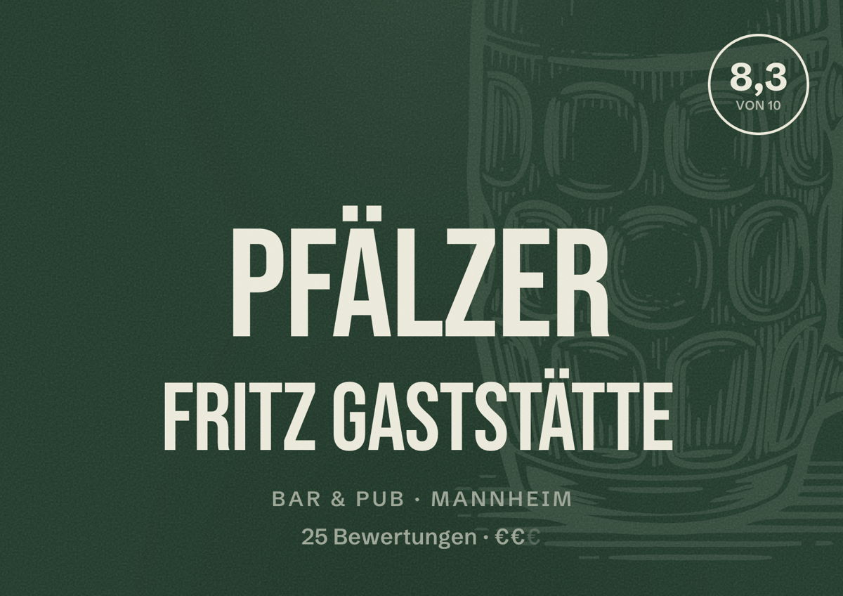 Illustriertes Poster von Pfälzer Fritz Gaststätte, Bar & Pub in Mannheim: Bewertung 8,3 von 10 aus 25 Bewertungen, Preisniveau €€