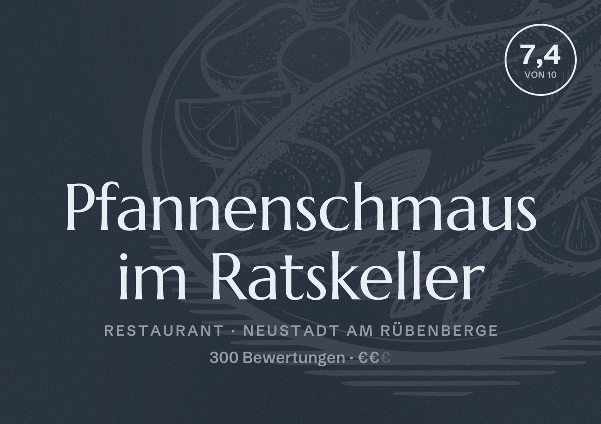 Illustriertes Poster von Pfannenschmaus im Ratskeller, Restaurant in Neustadt am Rübenberge: Bewertung 7,4 von 10 aus 300 Bewertungen, Preisniveau €€