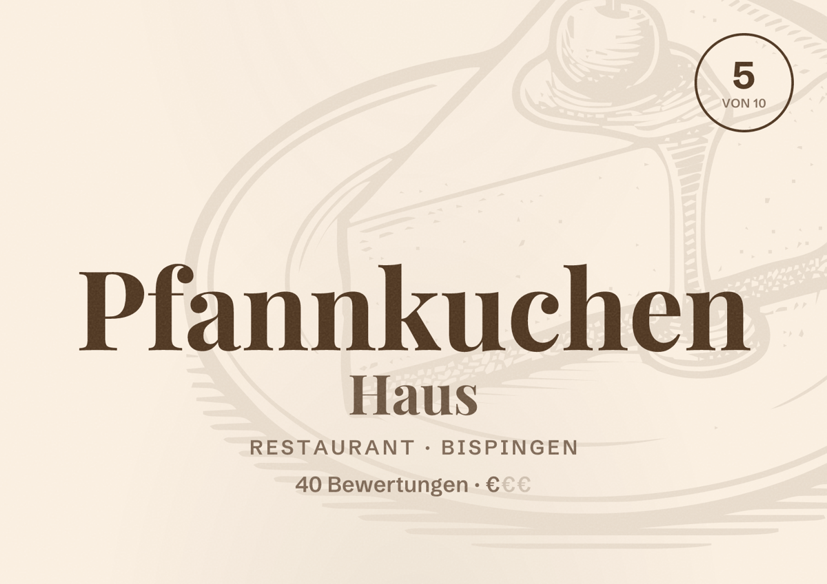 Illustriertes Poster von Pfannkuchen Haus, Restaurant in Bispingen: Bewertung 5 von 10 aus 40 Bewertungen, Preisniveau €