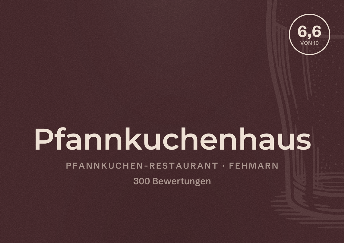 Illustriertes Poster von Pfannkuchenhaus, Pfannkuchen-Restaurant in Fehmarn: Bewertung 6,6 von 10 aus 300 Bewertungen