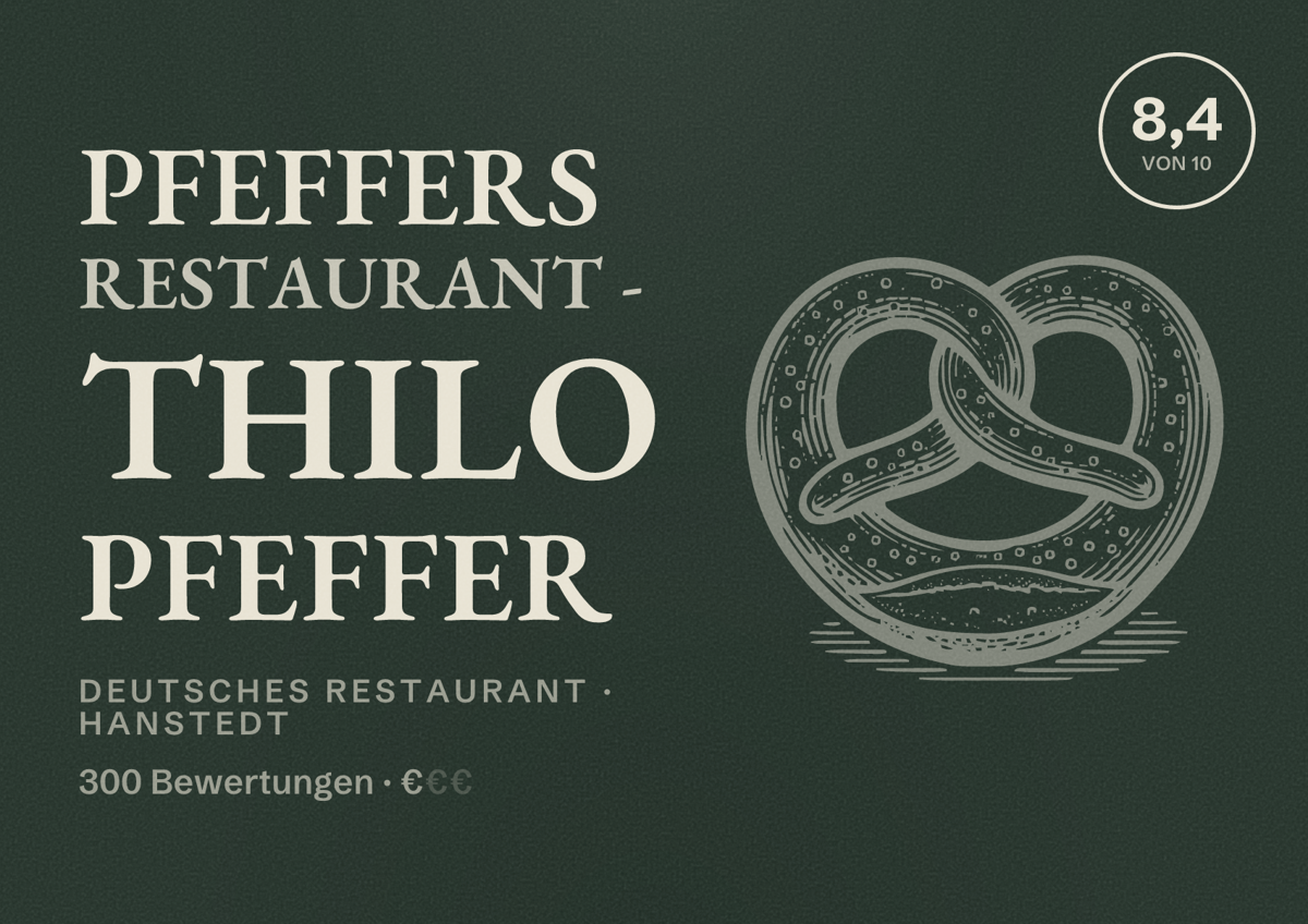 Illustriertes Poster von Pfeffers Restaurant - Thilo Pfeffer, Deutsches Restaurant in Hanstedt: Bewertung 8,4 von 10 aus 300 Bewertungen, Preisniveau €
