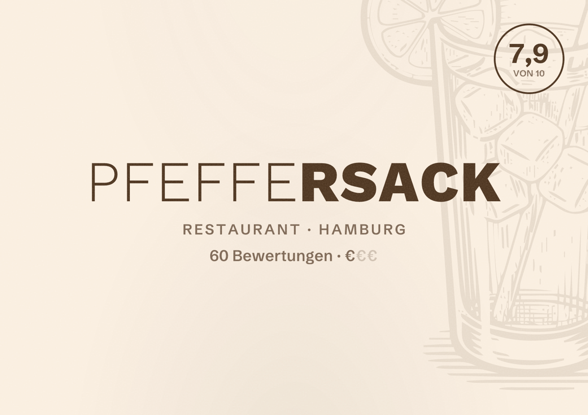 Illustriertes Poster von Pfeffersack, Restaurant in Hamburg: Bewertung 7,9 von 10 aus 60 Bewertungen, Preisniveau €