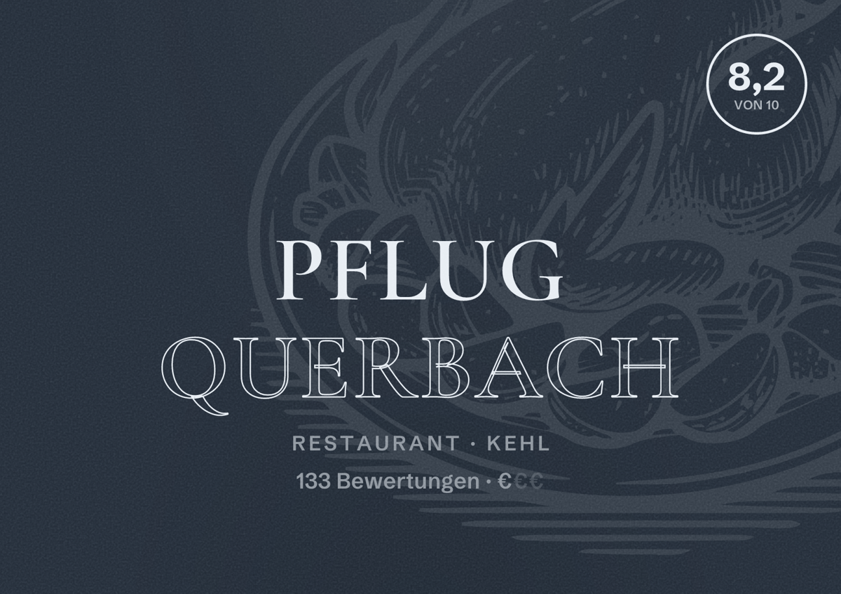 Illustriertes Poster von Pflug Querbach, Restaurant in Kehl: Bewertung 8,2 von 10 aus 133 Bewertungen, Preisniveau €
