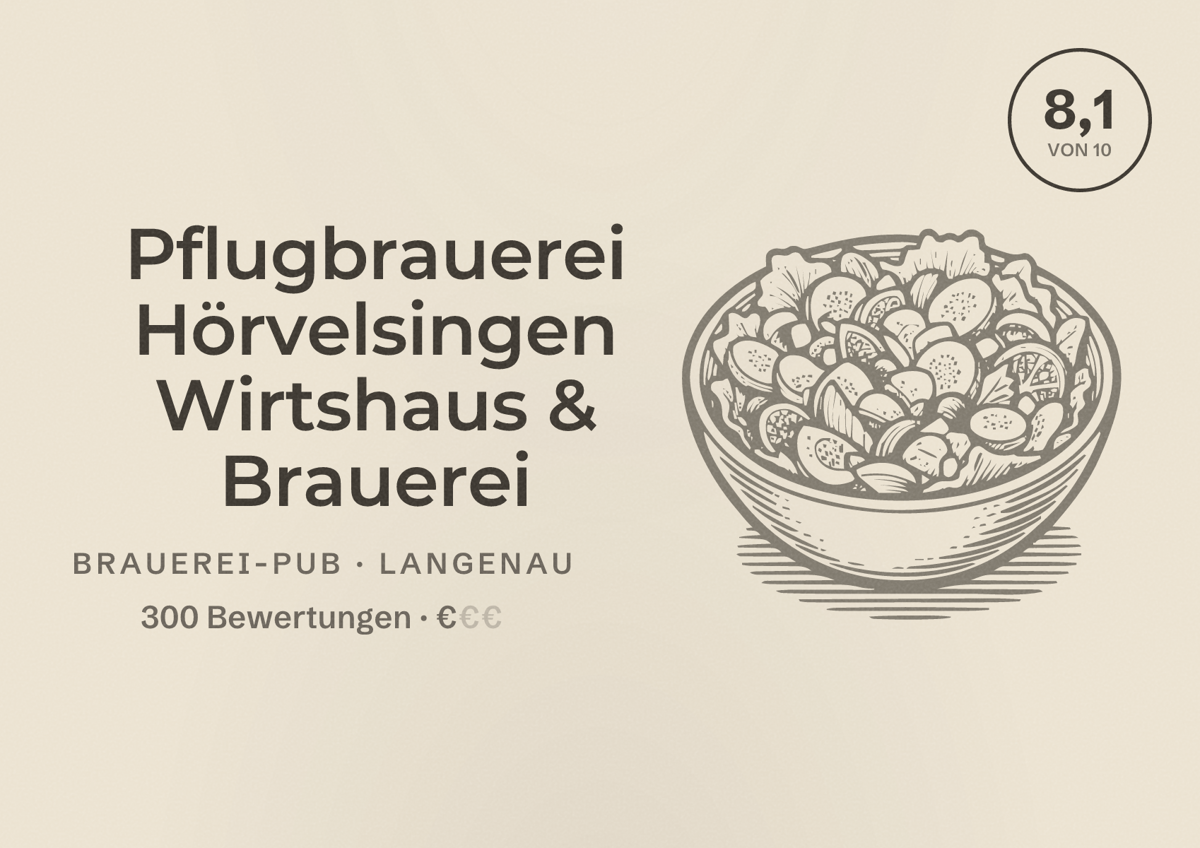 Illustriertes Poster von Pflugbrauerei Hörvelsingen Wirtshaus & Brauerei, Brauerei-Pub in Langenau: Bewertung 8,1 von 10 aus 300 Bewertungen, Preisniveau €