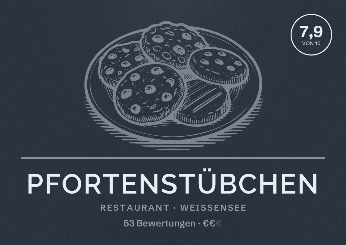 Illustriertes Poster von Pfortenstübchen, Restaurant in Weißensee: Bewertung 7,9 von 10 aus 53 Bewertungen, Preisniveau €€