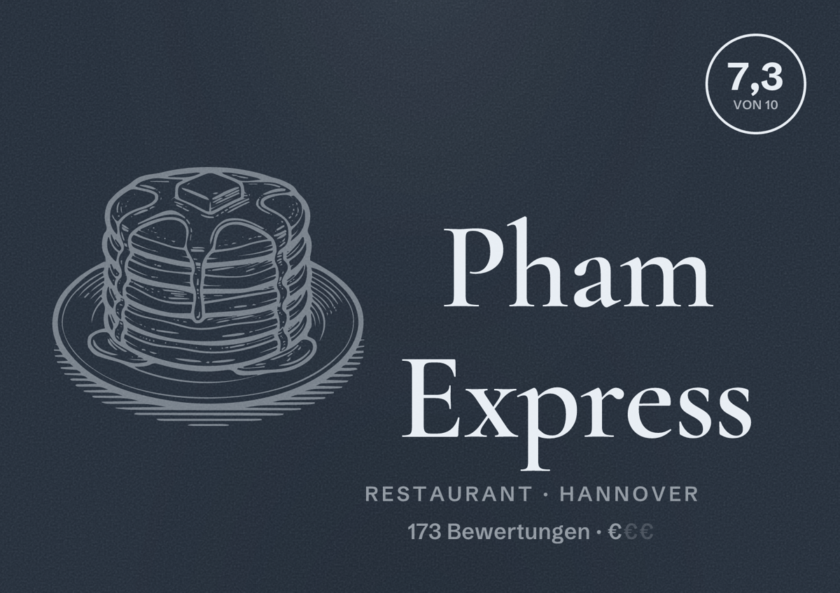 Illustriertes Poster von Pham Express, Restaurant in Hannover: Bewertung 7,3 von 10 aus 173 Bewertungen, Preisniveau €