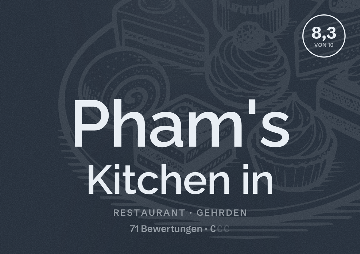 Illustriertes Poster von Pham's Kitchen in, Restaurant in Gehrden: Bewertung 8,3 von 10 aus 71 Bewertungen, Preisniveau €