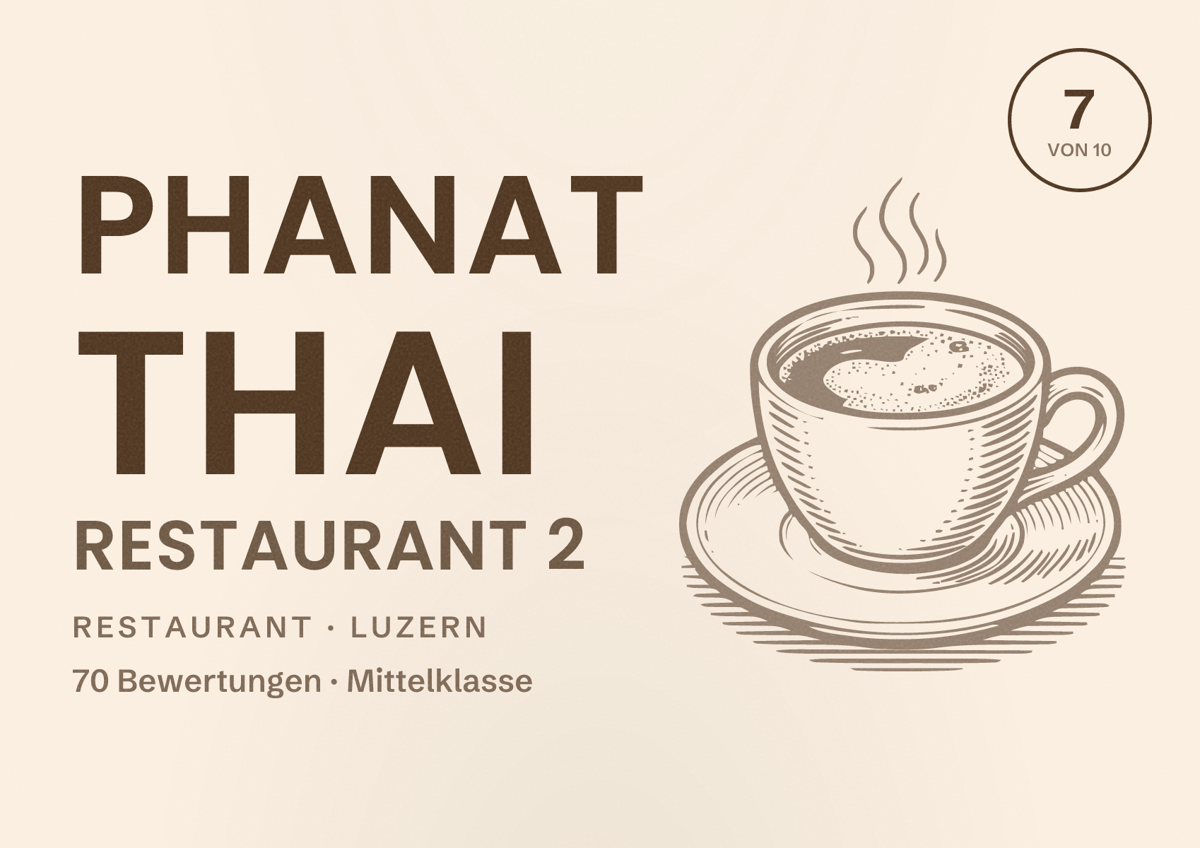 Illustriertes Poster von Phanat Thai Restaurant 2, Restaurant in Luzern: Bewertung 7 von 10 aus 70 Bewertungen, Preisniveau Mittelklasse