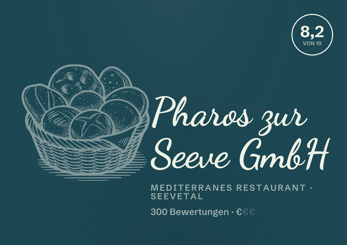 Illustriertes Poster von Pharos zur Seeve GmbH, Mediterranes Restaurant in Seevetal: Bewertung 8,2 von 10 aus 300 Bewertungen, Preisniveau €