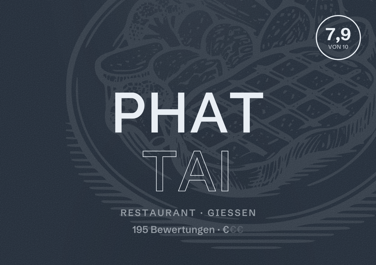 Illustriertes Poster von Phat Tai, Restaurant in Gießen: Bewertung 7,9 von 10 aus 195 Bewertungen, Preisniveau €