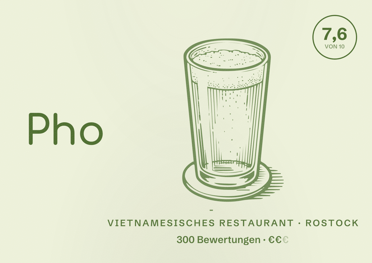 Illustriertes Poster von Pho 57, Vietnamesisches Restaurant in Rostock: Bewertung 7,6 von 10 aus 300 Bewertungen, Preisniveau €€