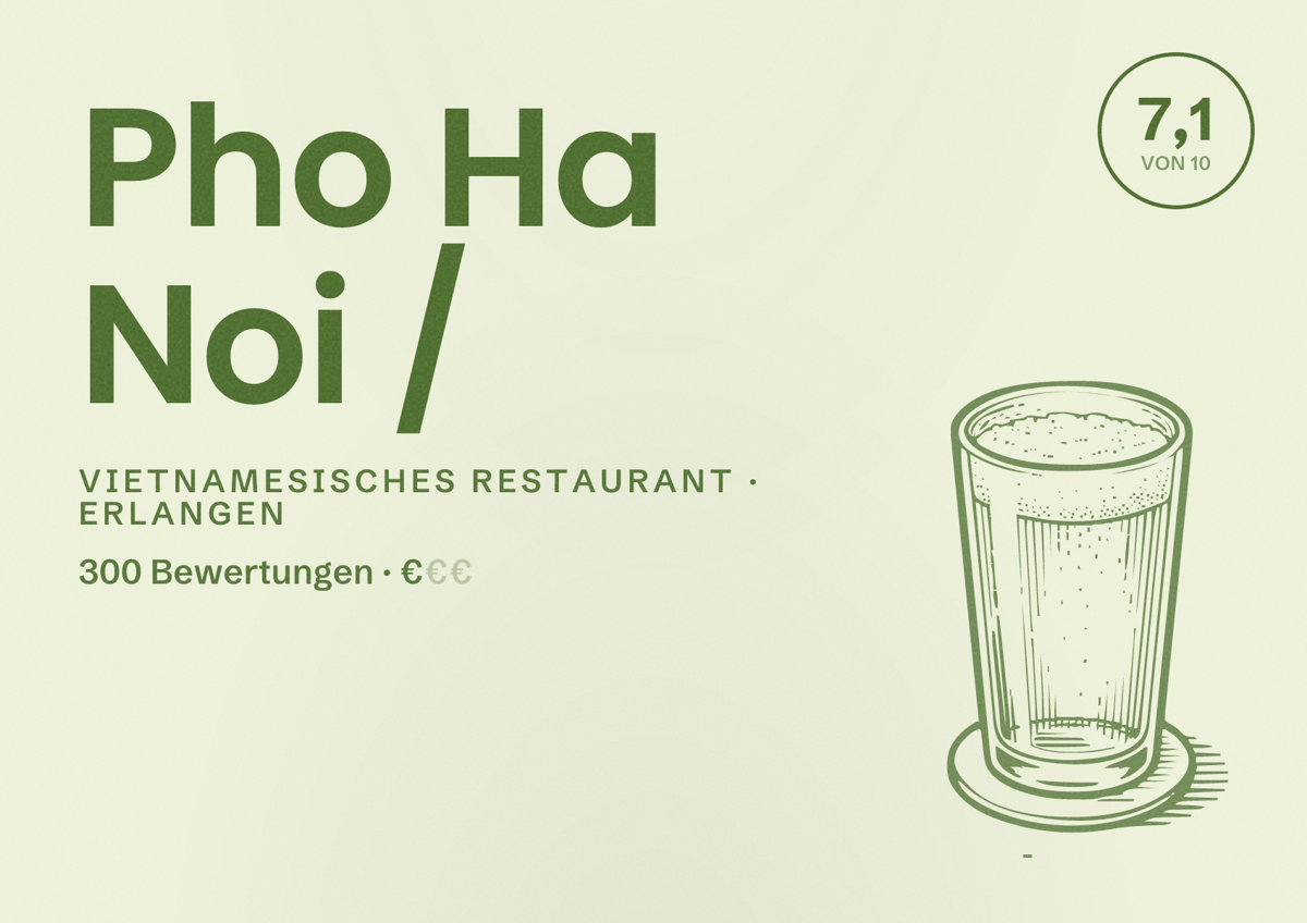 Illustriertes Poster von Pho Ha Noi /, Vietnamesisches Restaurant in Erlangen: Bewertung 7,1 von 10 aus 300 Bewertungen, Preisniveau €