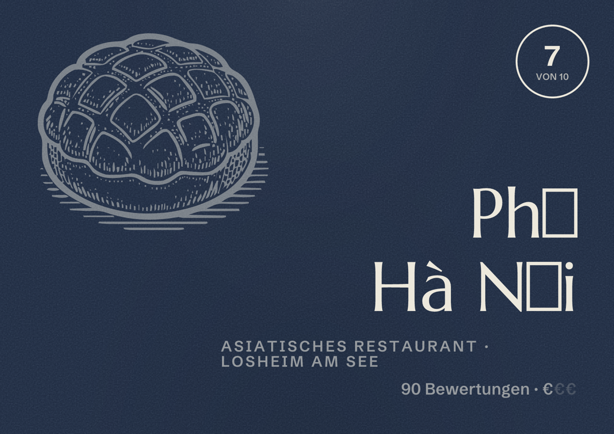 Illustriertes Poster von Phở Hà Nội, Asiatisches Restaurant in Losheim am See: Bewertung 7 von 10 aus 90 Bewertungen, Preisniveau €