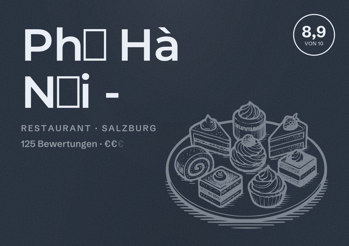 Illustriertes Poster von Phở Hà Nội -, Restaurant in Salzburg: Bewertung 8,9 von 10 aus 125 Bewertungen, Preisniveau €€