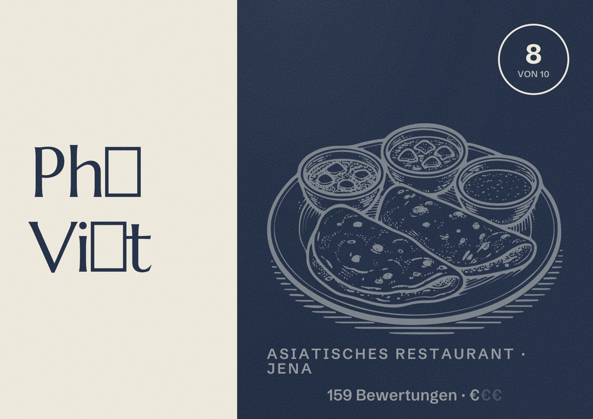 Illustriertes Poster von Phố Việt, Asiatisches Restaurant in Jena: Bewertung 8 von 10 aus 159 Bewertungen, Preisniveau €
