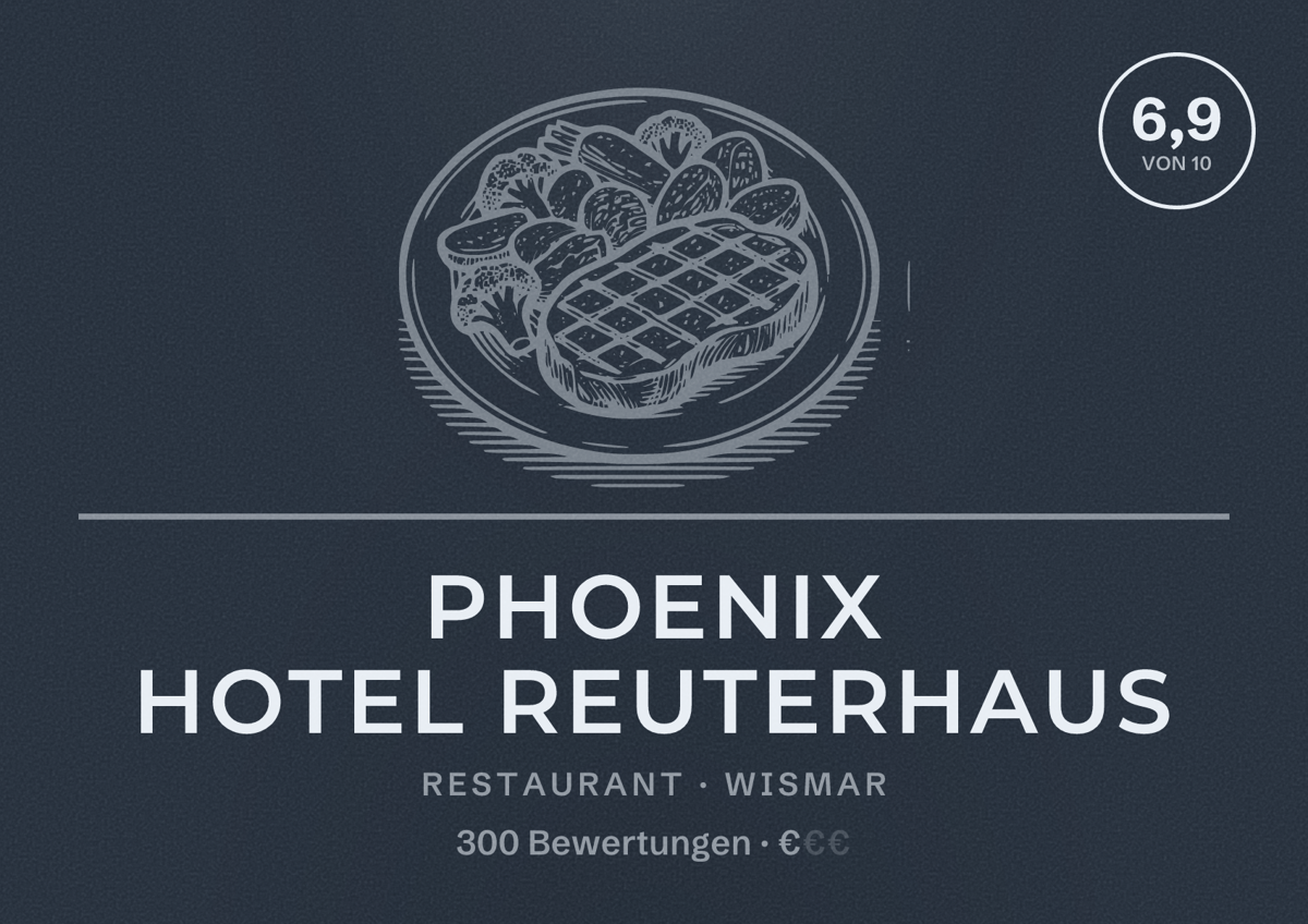Illustriertes Poster von Phoenix Hotel Reuterhaus, Restaurant in Wismar: Bewertung 6,9 von 10 aus 300 Bewertungen, Preisniveau €