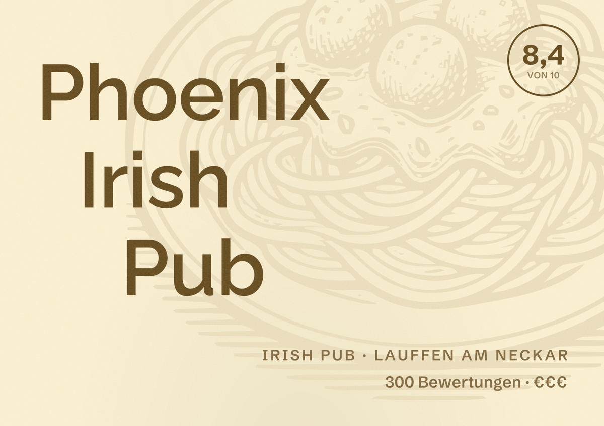Illustriertes Poster von Phoenix Irish Pub, Irish Pub in Lauffen am Neckar: Bewertung 8,4 von 10 aus 300 Bewertungen, Preisniveau €€€