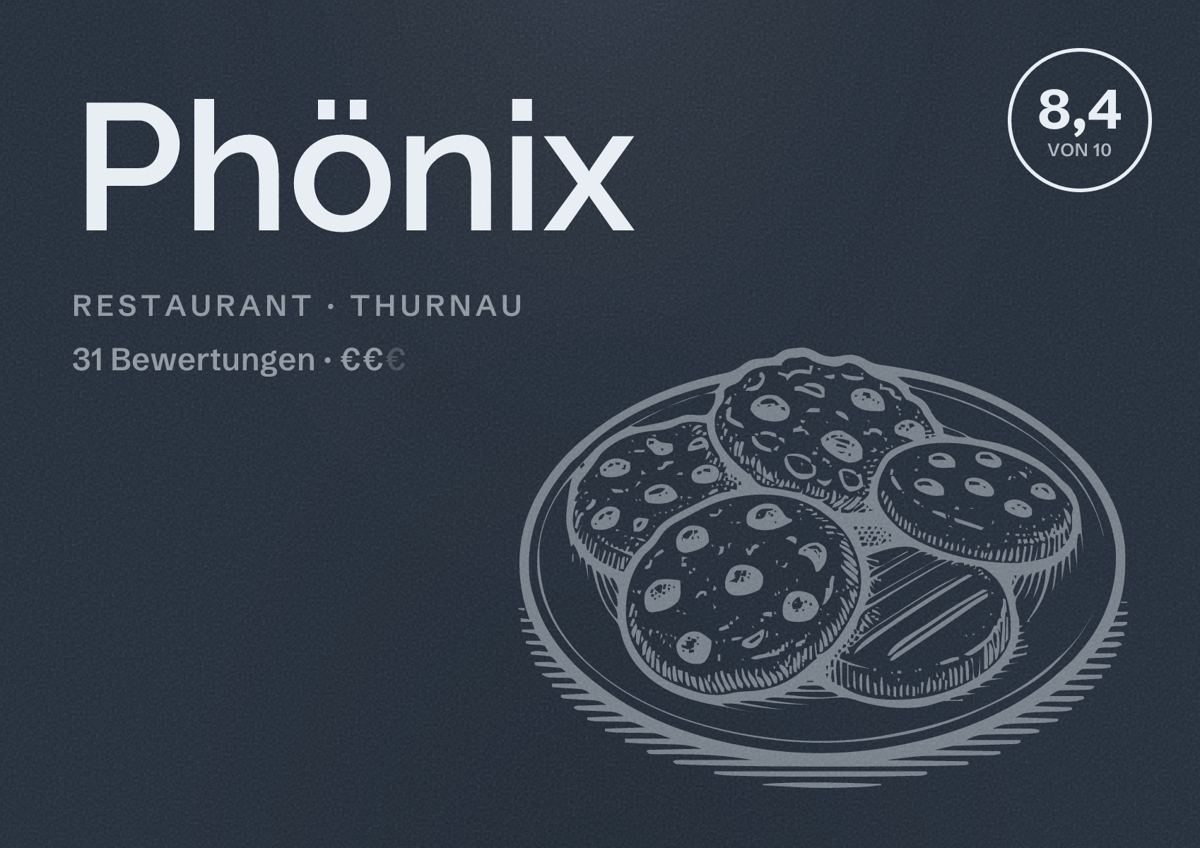 Illustriertes Poster von Phönix, Restaurant in Thurnau: Bewertung 8,4 von 10 aus 31 Bewertungen, Preisniveau €€