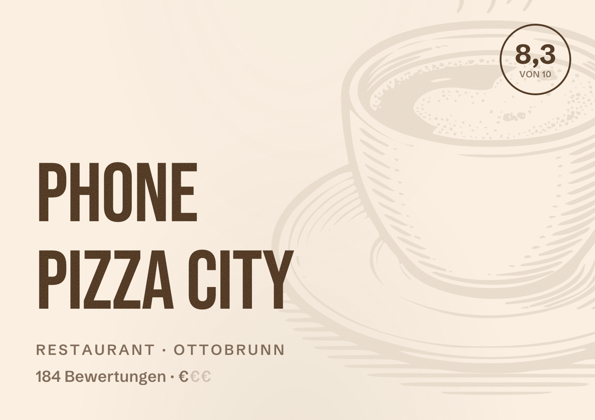 Illustriertes Poster von Phone Pizza City, Restaurant in Ottobrunn: Bewertung 8,3 von 10 aus 184 Bewertungen, Preisniveau €