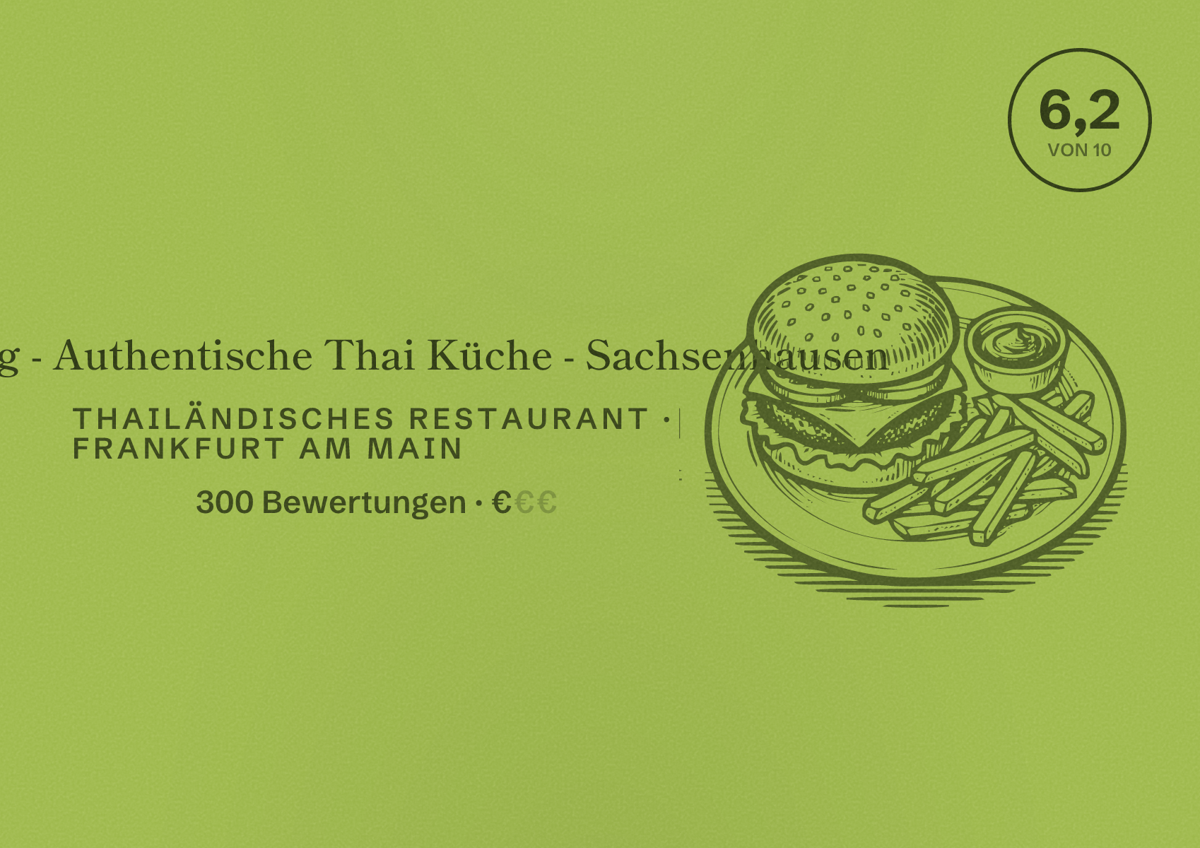 Illustriertes Poster von Pi-Nong - Authentische Thai Küche - Sachsenhausen, Thailändisches Restaurant in Frankfurt am Main: Bewertung 6,2 von 10 aus 300 Bewertungen, Preisniveau €