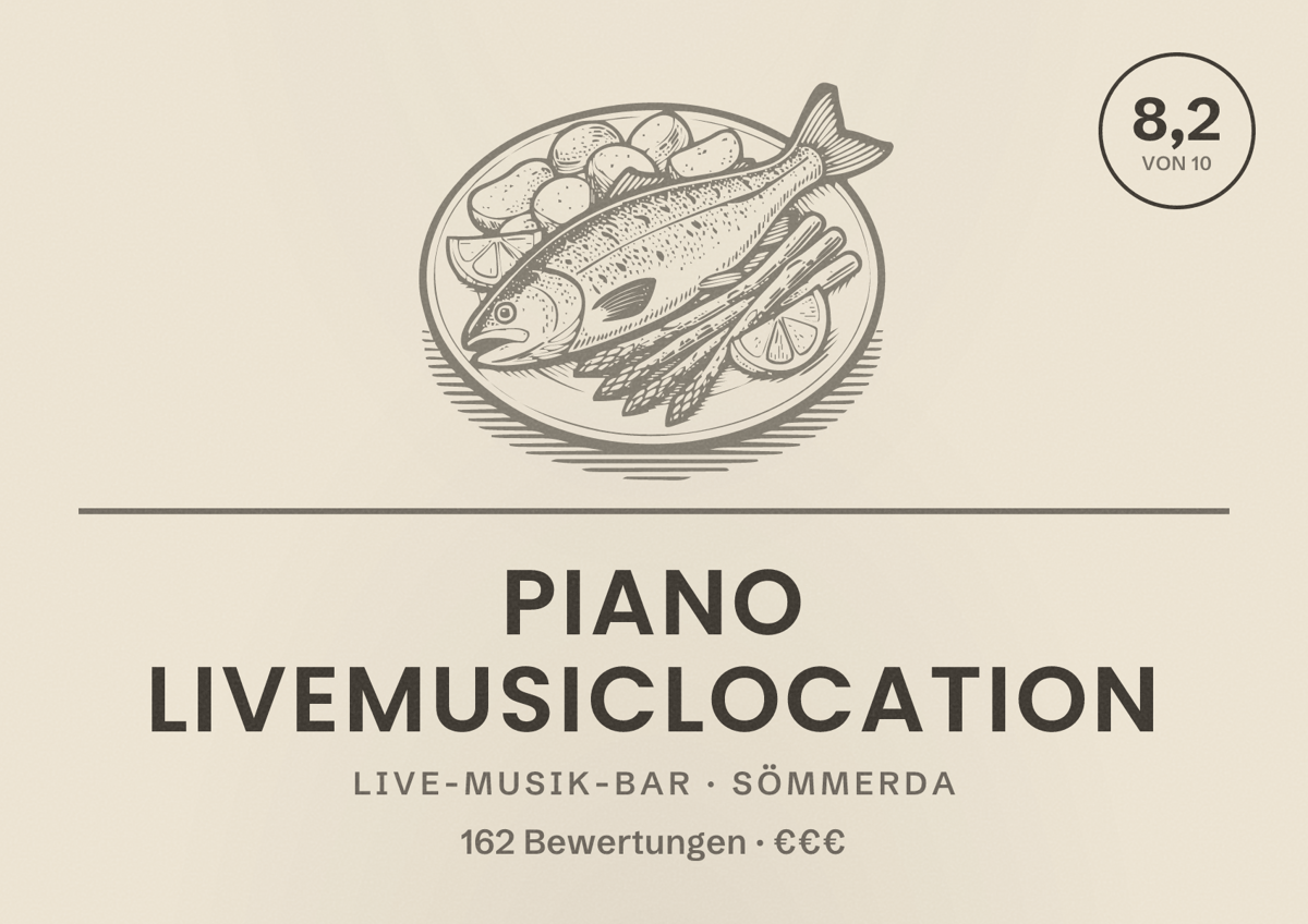 Illustriertes Poster von Piano Livemusiclocation, Live-Musik-Bar in Sömmerda: Bewertung 8,2 von 10 aus 162 Bewertungen, Preisniveau €€€
