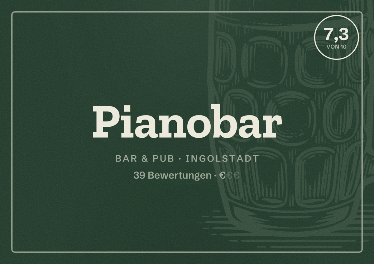 Illustriertes Poster von Pianobar, Bar & Pub in Ingolstadt: Bewertung 7,3 von 10 aus 39 Bewertungen, Preisniveau €
