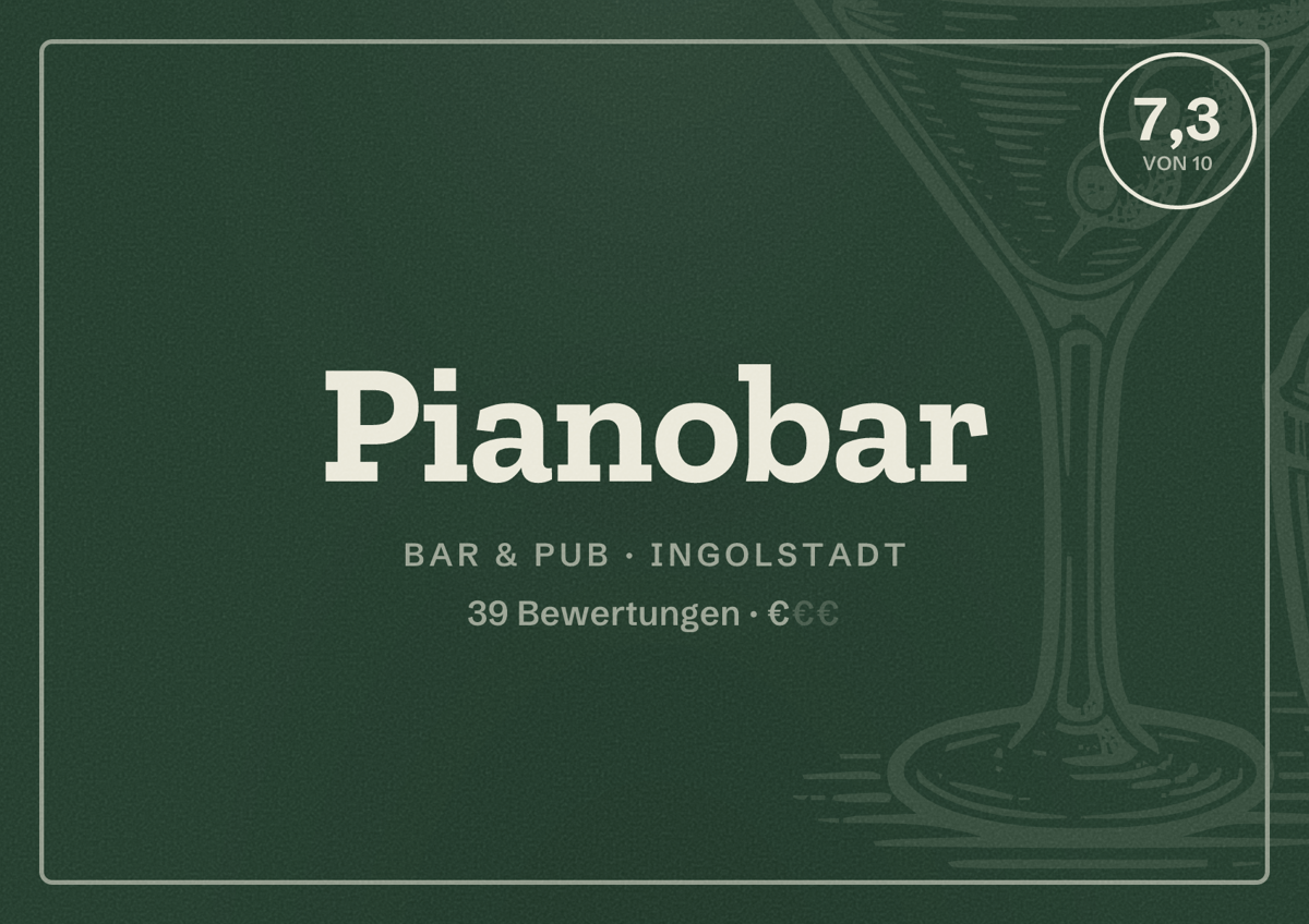 Illustriertes Poster von Pianobar, Bar & Pub in Ingolstadt: Bewertung 7,3 von 10 aus 39 Bewertungen, Preisniveau €