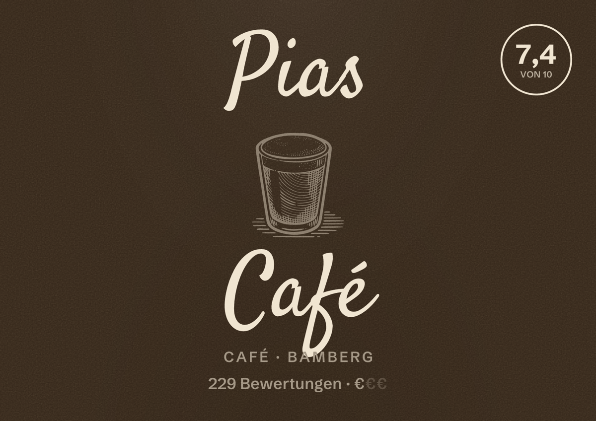 Illustriertes Poster von Pias Café, Café in Bamberg: Bewertung 7,4 von 10 aus 229 Bewertungen, Preisniveau €