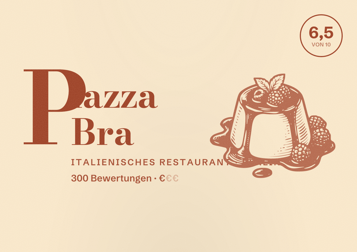 Illustriertes Poster von Piazza Bra, Italienisches Restaurant in Berlin: Bewertung 6,5 von 10 aus 300 Bewertungen, Preisniveau €