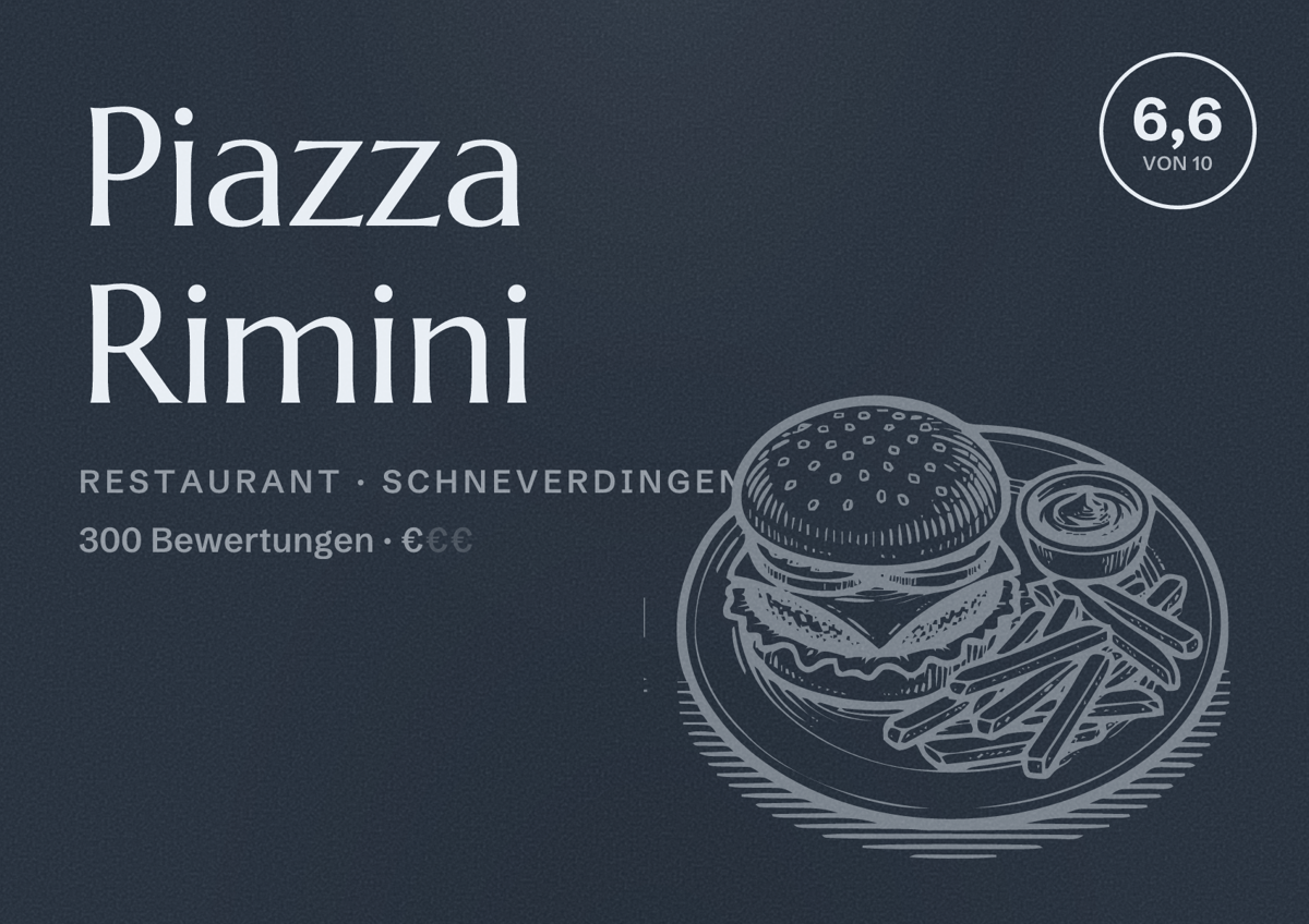 Illustriertes Poster von Piazza Rimini, Restaurant in Schneverdingen: Bewertung 6,6 von 10 aus 300 Bewertungen, Preisniveau €