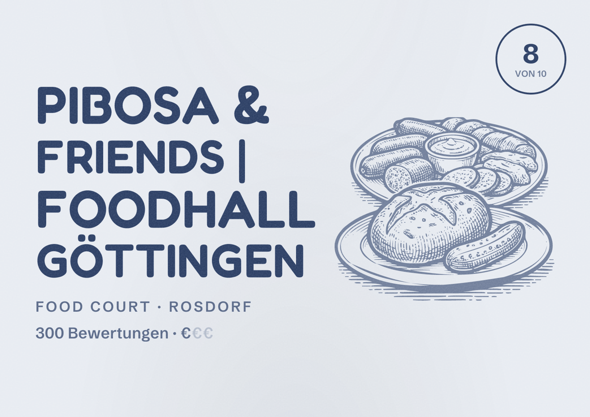 Illustriertes Poster von pibosa & friends | Foodhall Göttingen, Food Court in Rosdorf: Bewertung 8 von 10 aus 300 Bewertungen, Preisniveau €