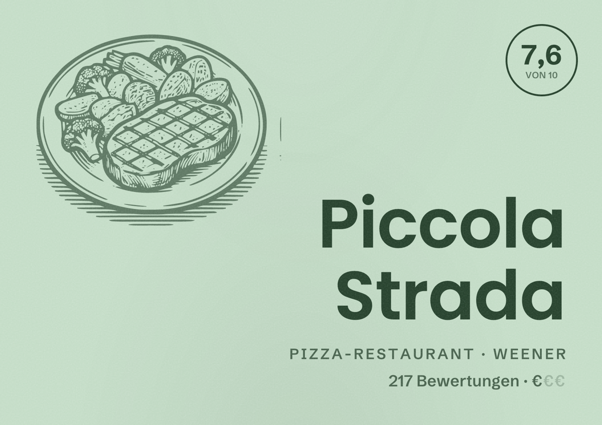 Illustriertes Poster von Piccola Strada, Pizza-Restaurant in Weener: Bewertung 7,6 von 10 aus 217 Bewertungen, Preisniveau €