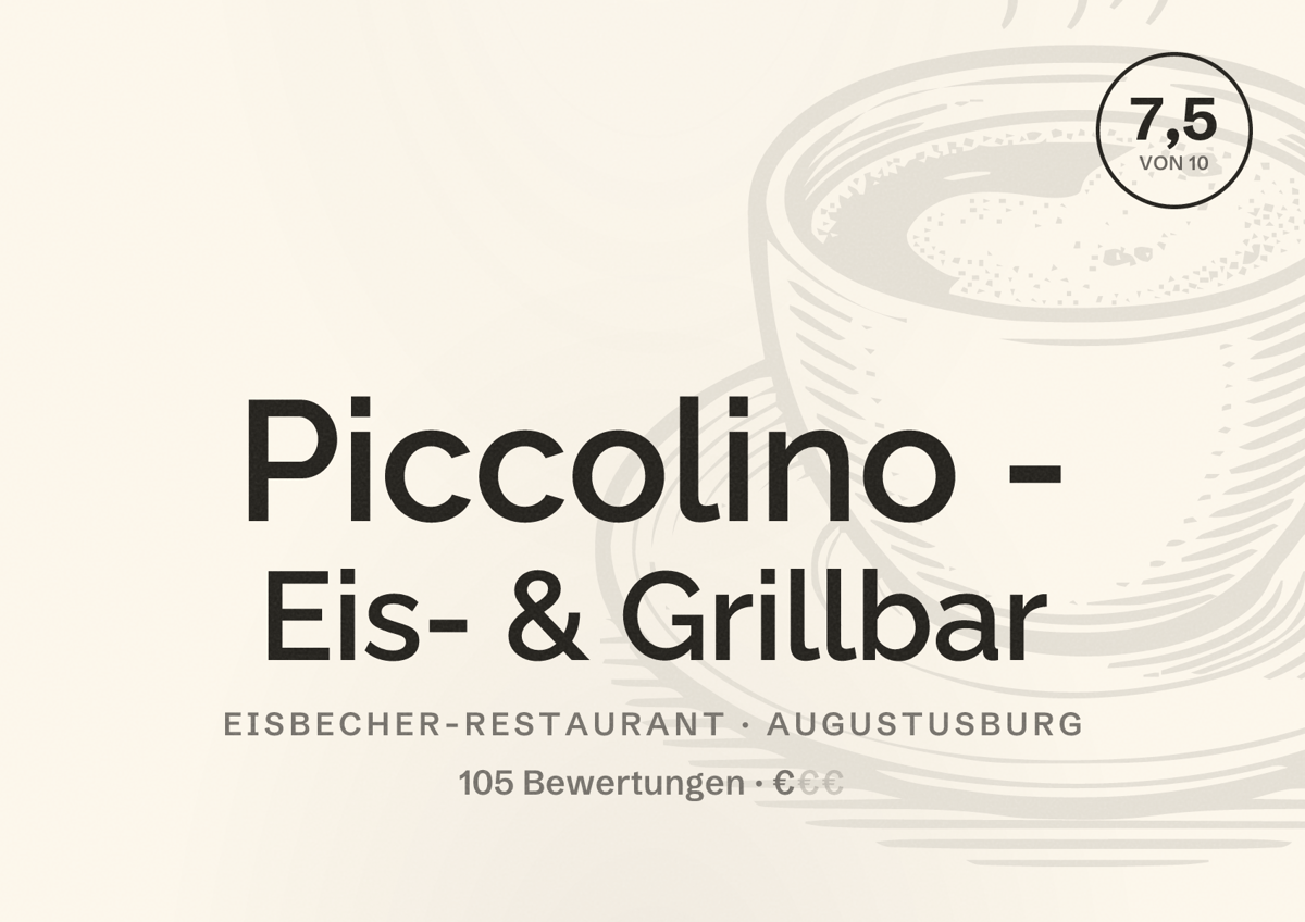 Illustriertes Poster von Piccolino - Eis- & Grillbar, Eisbecher-Restaurant in Augustusburg: Bewertung 7,5 von 10 aus 105 Bewertungen, Preisniveau €